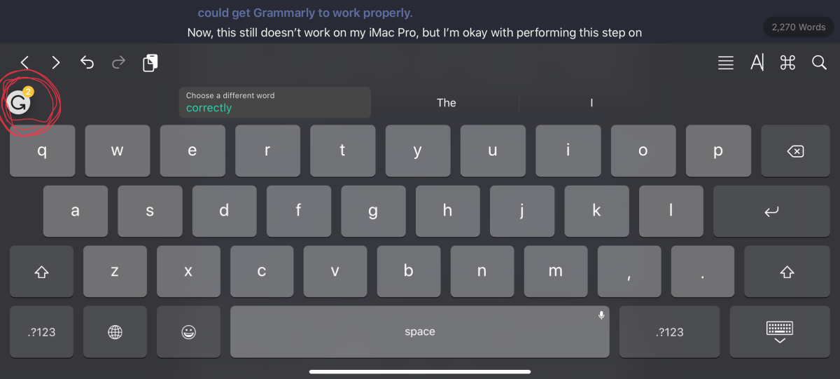 Tap the “G” on the Grammarly keyboard to review the entire document/article